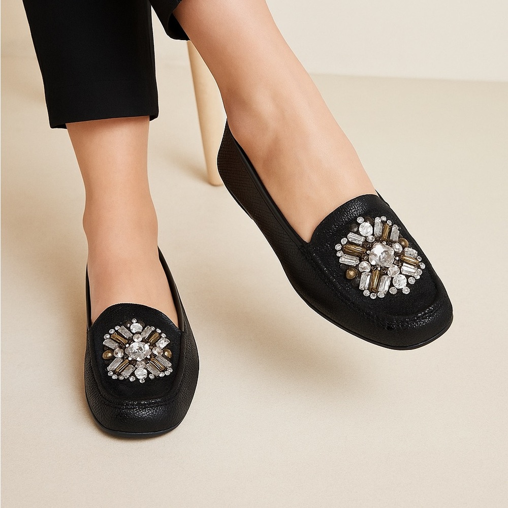 Donald J. Pliner Black Embellished Leather Loafers